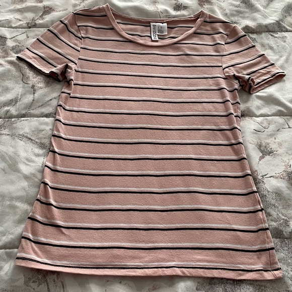 H&M striped pink black white cotton T-shirt, size XS summer basic vacation - Picture 7 of 11
